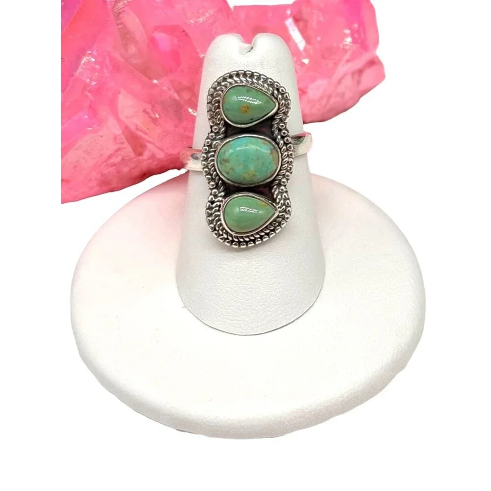Arizona Mohave Turquoise Ring Adjustable Size 5.5 6 6.5 925 Sterling Silver